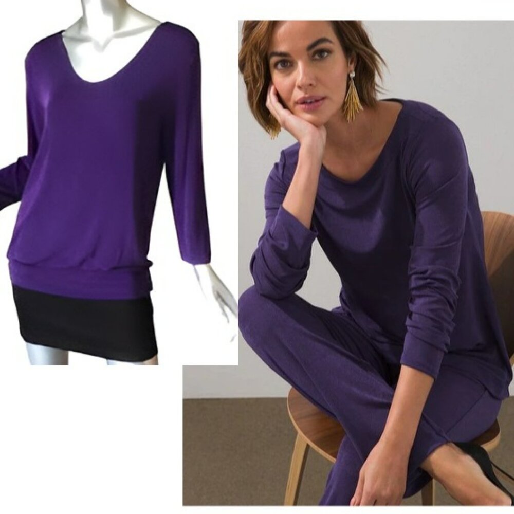 NWT Chicos Travelers Slinky Stretchy Violet Royal Purple Tunic Blouse Top L 2